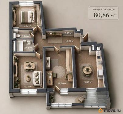 3-комн. квартира, 80.86 м&sup2;