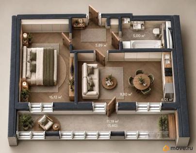 2-комн. квартира, 48.42 м&sup2;