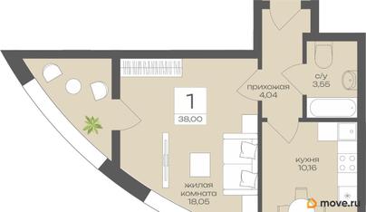 1-комн. квартира, 38 м&sup2;