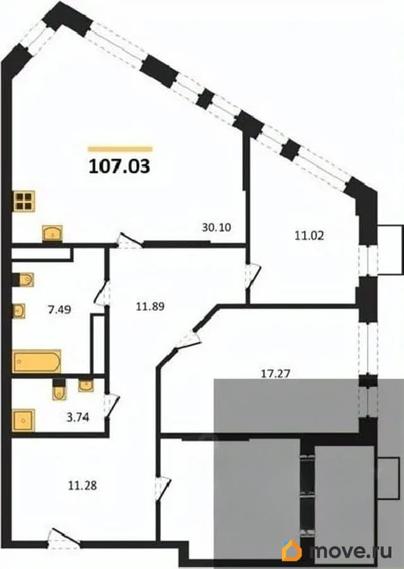 3-комн. квартира, 107.03 м&sup2;