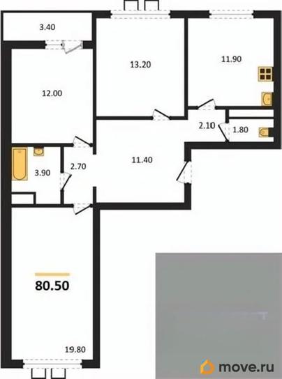 3-комн. квартира, 80.2 м&sup2;
