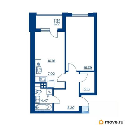 1-комн. квартира, 51.17 м&sup2;