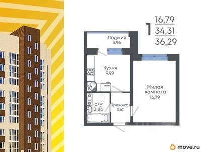 1-комн. квартира, 36.29 м&sup2;