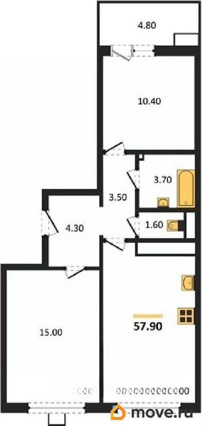 2-комн. квартира, 57.9 м&sup2;