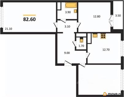 3-комн. квартира, 82.6 м&sup2;