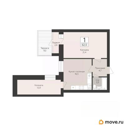 1-комн. квартира, 62 м&sup2;