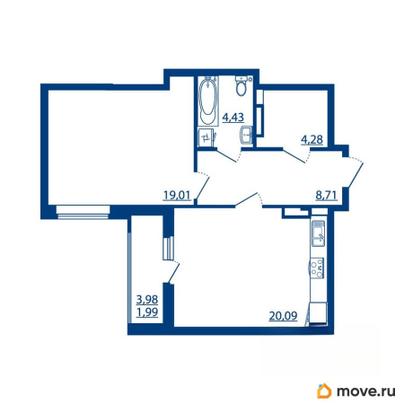 1-комн. квартира, 58.51 м&sup2;