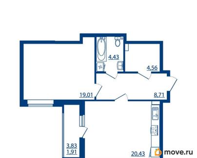 1-комн. квартира, 59.05 м&sup2;