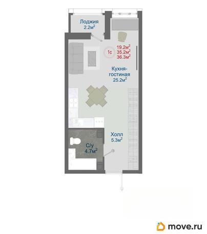1-комн. квартира, 36.3 м&sup2;
