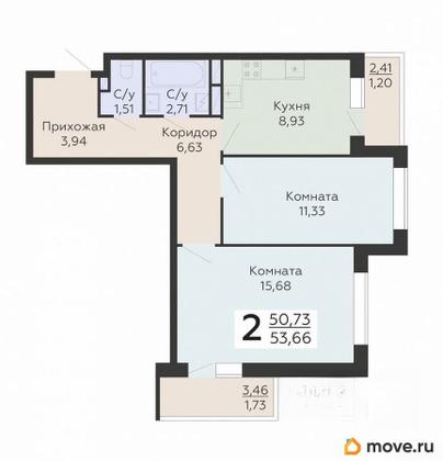 2-комн. квартира, 54 м&sup2;