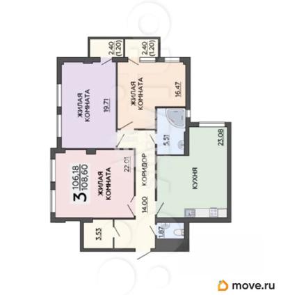 3-комн. квартира, 108 м&sup2;