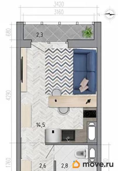 студия, 21.1 м&sup2;