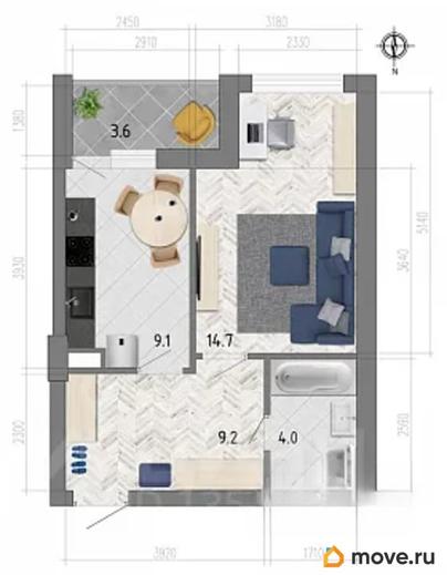 1-комн. квартира, 38 м&sup2;