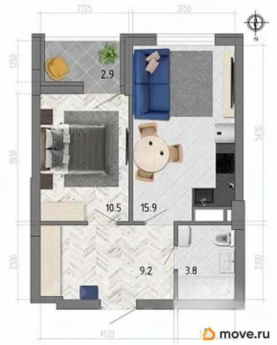 1-комн. квартира, 40.7 м&sup2;