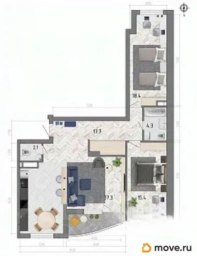 3-комн. квартира, 97.8 м&sup2;