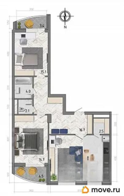 3-комн. квартира, 90.2 м&sup2;