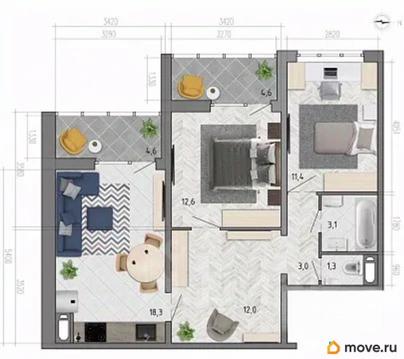 2-комн. квартира, 66.3 м&sup2;