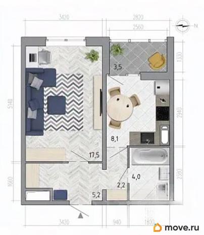 1-комн. квартира, 38.8 м&sup2;