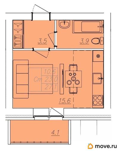 студия, 27.1 м&sup2;
