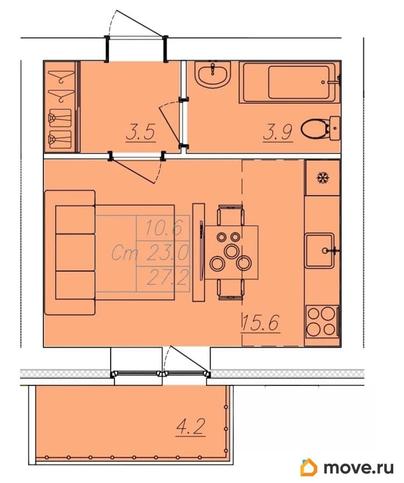 студия, 27.2 м&sup2;