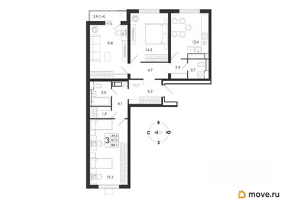 3-комн. квартира, 88.7 м&sup2;