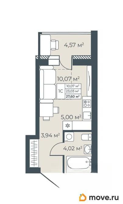 студия, 27.6 м&sup2;