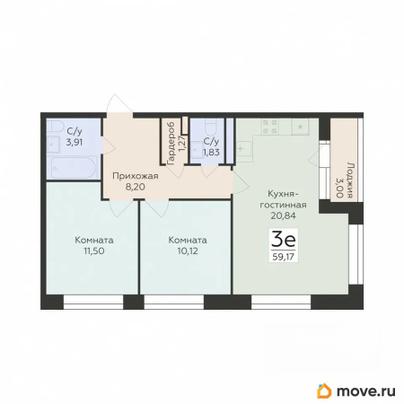 3-комн. квартира, 59.17 м&sup2;