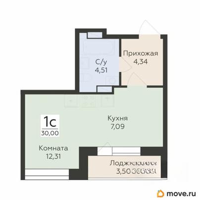 студия, 30 м&sup2;