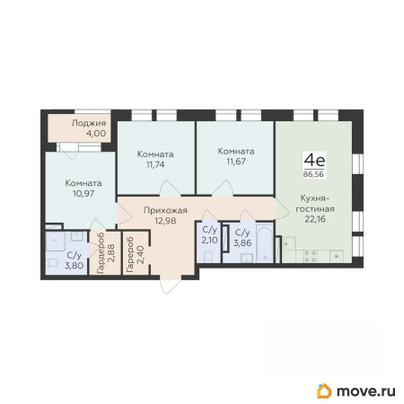 4-комн. квартира, 86.56 м&sup2;