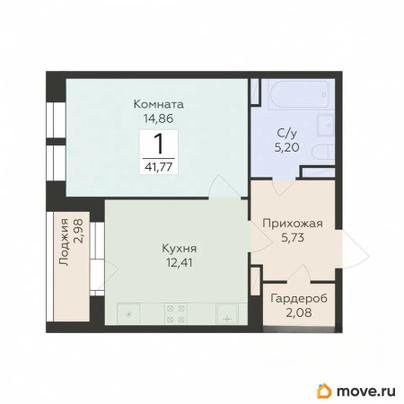 1-комн. квартира, 41.77 м&sup2;