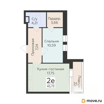 2-комн. квартира, 45.73 м&sup2;