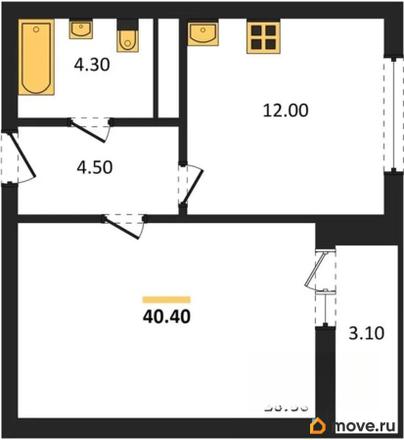 1-комн. квартира, 40.4 м&sup2;