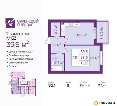 1-комн. квартира, 39.5 м&sup2;