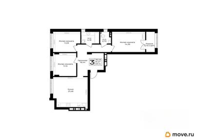 3-комн. квартира, 83.14 м&sup2;