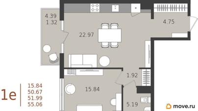1-комн. квартира, 51.99 м&sup2;