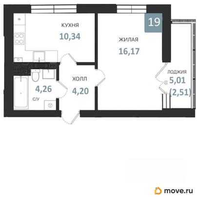 1-комн. квартира, 37.48 м&sup2;