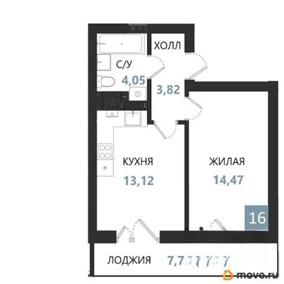 1-комн. квартира, 37.79 м&sup2;