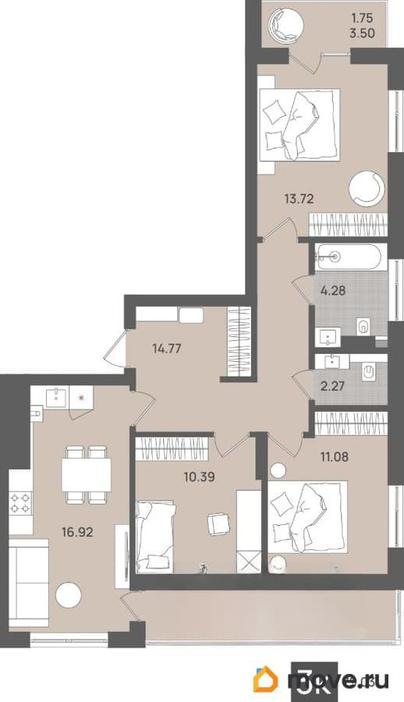3-комн. квартира, 79 м&sup2;