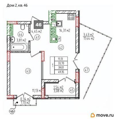 1-комн. квартира, 49.35 м&sup2;