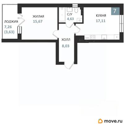1-комн. квартира, 49.07 м&sup2;