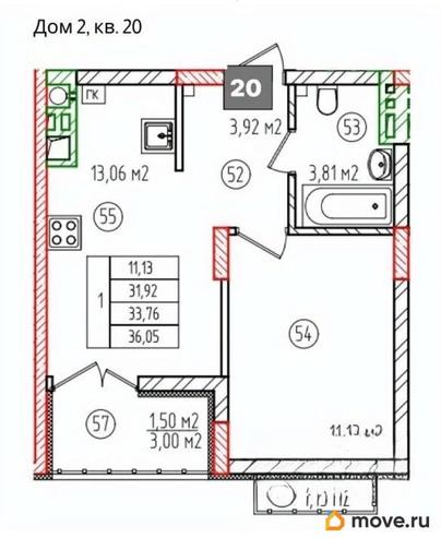 1-комн. квартира, 36.05 м&sup2;