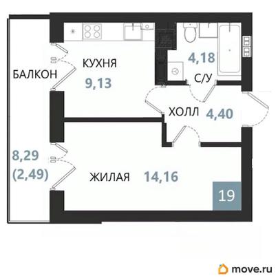1-комн. квартира, 34.36 м&sup2;