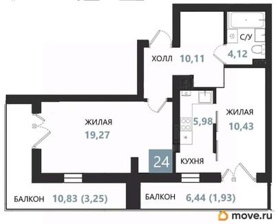 2-комн. квартира, 55 м&sup2;