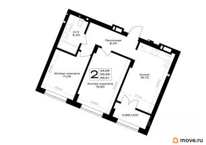 2-комн. квартира, 58.51 м&sup2;