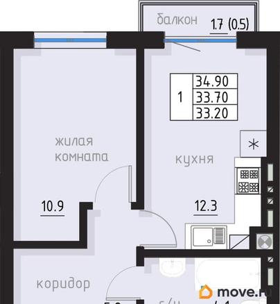 1-комн. квартира, 34.9 м&sup2;