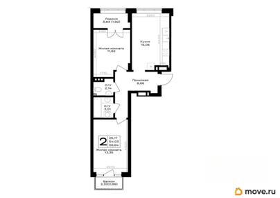 2-комн. квартира, 56.64 м&sup2;