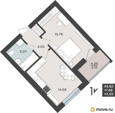 1-комн. квартира, 41.68 м&sup2;