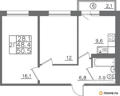 2-комн. квартира, 50.6 м&sup2;