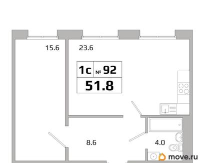 1-комн. квартира, 51.8 м&sup2;