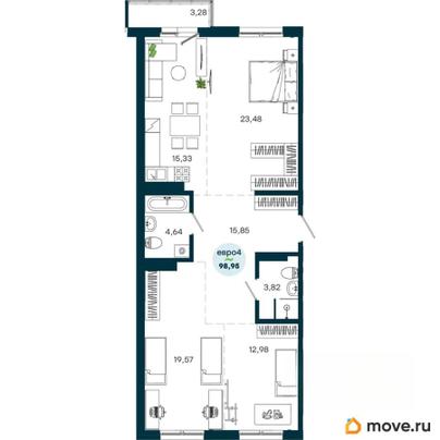 3-комн. квартира, 98.95 м&sup2;